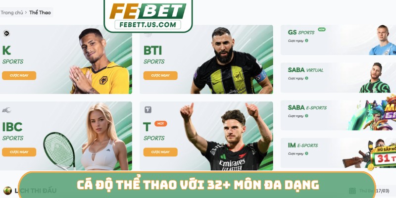 Cá độ thể thao với 32+ môn đa dạng