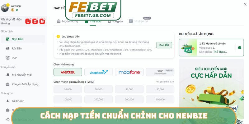 Nạp rút febet Cách nạp tiền chuẩn chỉnh cho newbie