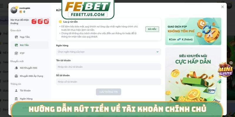 Hướng dẫn rút tiền về tài khoản chính chủ